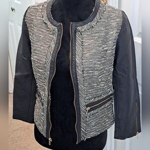 XOXO Sparkly Jacket With Vegan Leather & Frayed Details   Size L